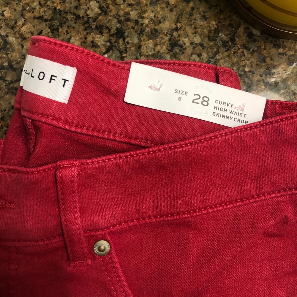 SOLD NWT Loft Red Curvy High Rise Skinny Crop Jeans